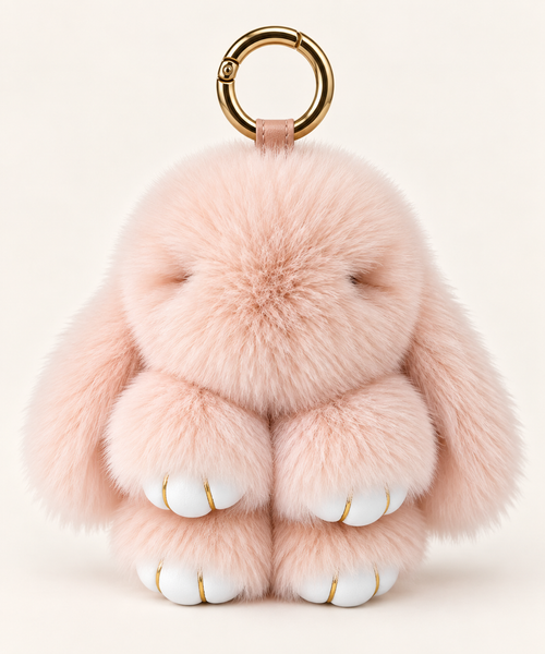Fluffy bunny bag charm in pink