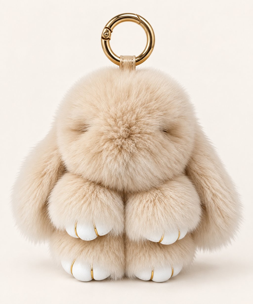 Fluffy bunny bag charm in tan