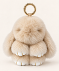 Fluffy bunny bag charm in tan