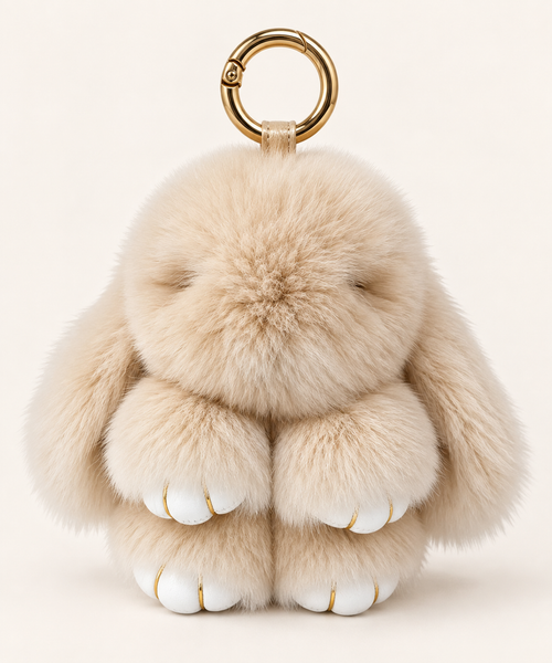 Fluffy bunny bag charm in tan