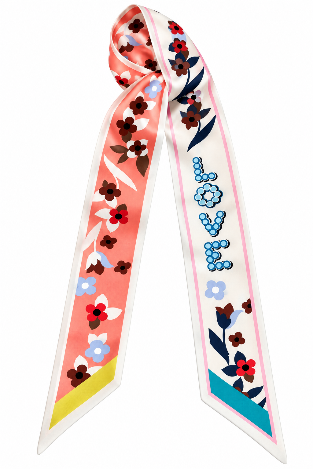White floral satin scarf flat lay