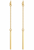 Gold bar dangle earrings on white background