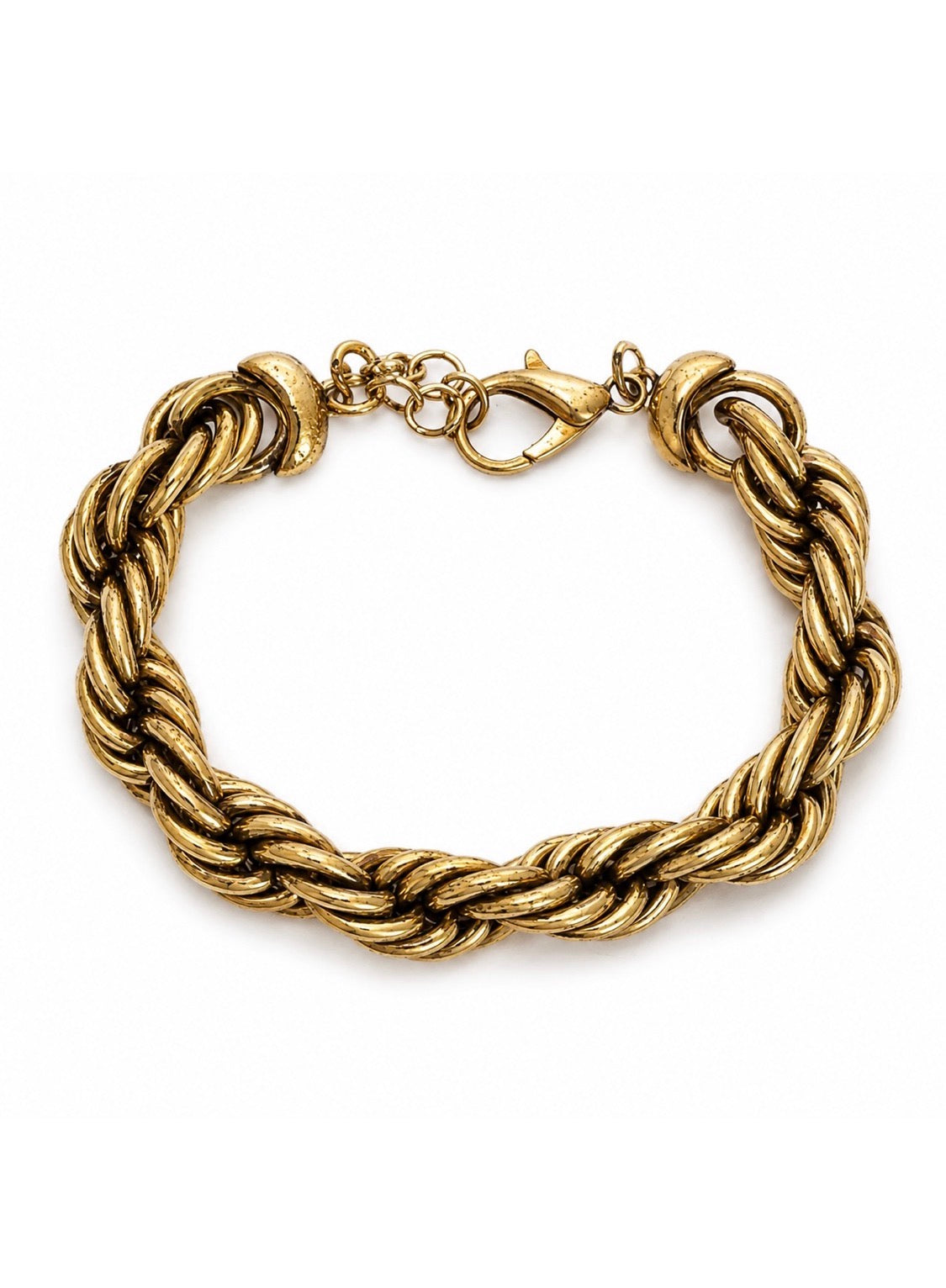Gold rope bracelet flat lay