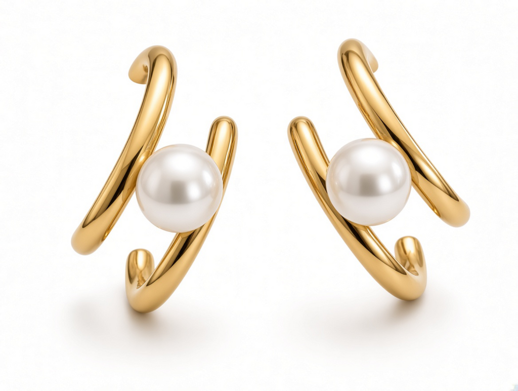 Pearl Gold Hoop Earrings